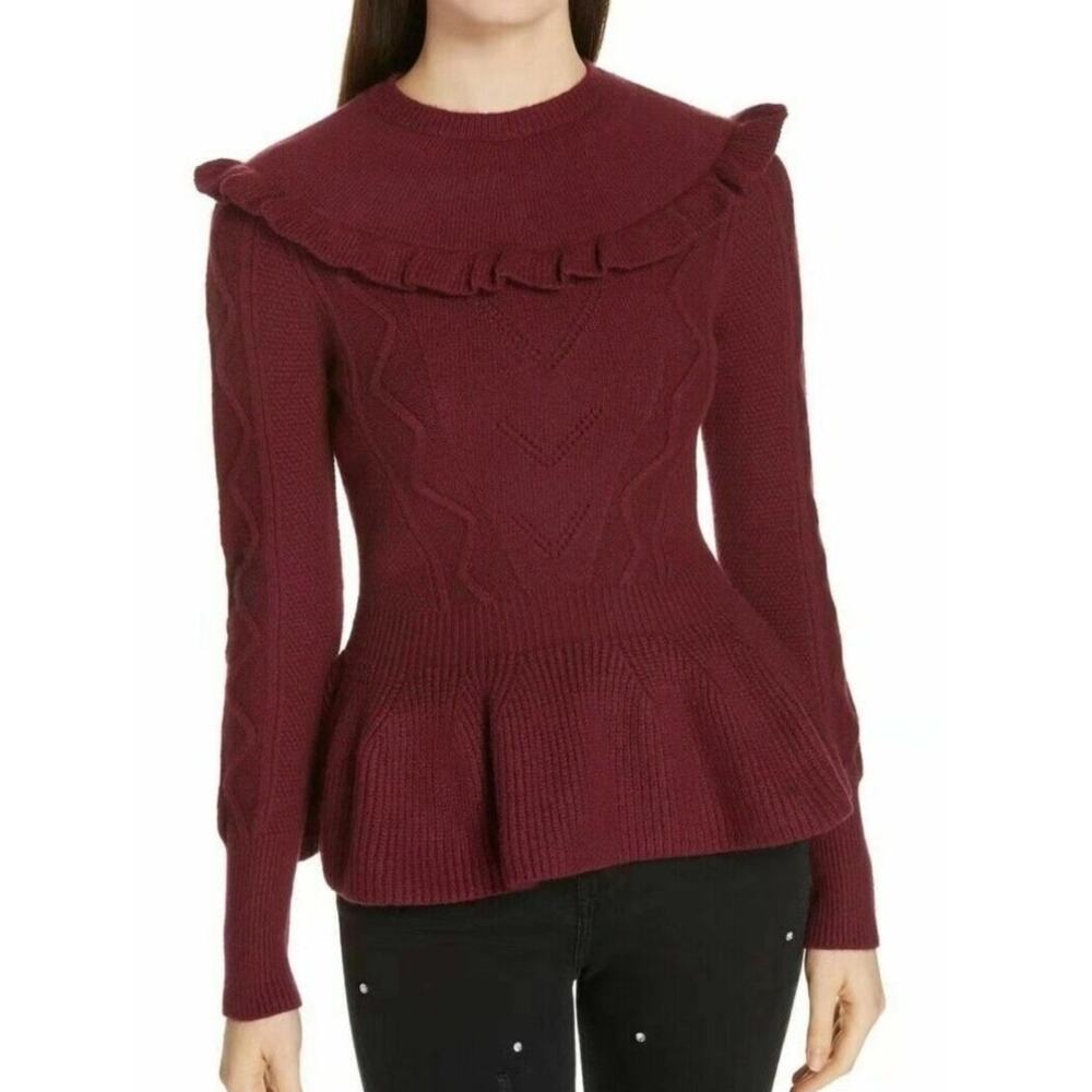 NWT Ted Baker Elsahi Yoke Detail Peplum Maroon High Neck US 10